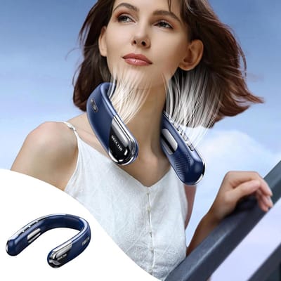 Bladeless Neck Fan - Draagbare Nekventilator - 2400mAh Oplaadbaar - 5 Snelheden Mini Zomer Sportventilator - Geschikt voor Thuisgebruik (Mannen, Vrouwen & Tieners) - Cadeau Idee (Blauw)