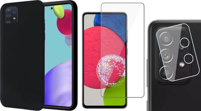 Hoesje geschikt voor Samsung Galaxy A52s - Fluweelzachte Backcover - Zwart - Met Screenprotector en Camera Screen Protector
