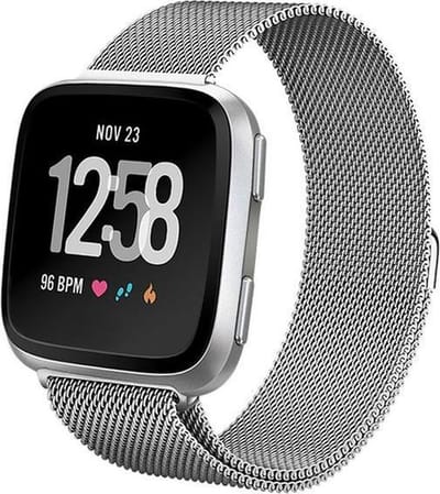 By Qubix - Compatible Fitbit bandje - geschikt voor Fitbit Versa 1 / 2 & Lite milanese bandje - Maat: Large - Zilver Smartwatchbandje bandje Armband Polsband Strap Band Watchband