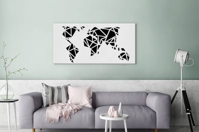 Wereldkaart zwart wit - kunst - artistiek - canvas | Wereldkaart Canvas Schilderij 100x50 cm