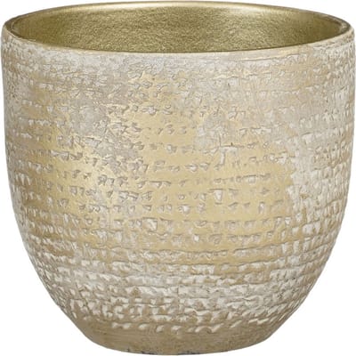Mica Decorations Plantenpot/bloempot - terracotta - champagne/wit flakes relief- D16/H14 cm