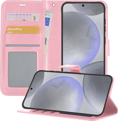 Hoesje - Geschikt voor Samsung Galaxy S24 - Luxe Bookcase - Walletcase Hoes - Portemonnee - Cover - Telefoonhoes - Lichtroze