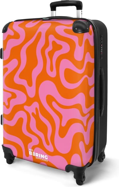 NoBoringSuitcases.com® - Ruimbagage koffer groot - Rolkoffer lichtgewicht - Roze oranje abstract patroon - Reiskoffer op 4 wielen - Vakantie bagagekoffer - Grote valies trolley XL - 20 kg bagage