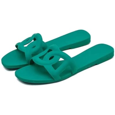 Nieuwe Dames Pantoffels Varkensneus Platte Jelly Pantoffels Dames Open Teen Eén-Woord Sleept Net Infrarood Slijtage Strand Sandalen 40 groen