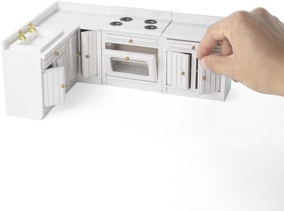 Miniatuur Keukenmeubels - Poppenhuis Set - Poppenhuis Inrichting - Vintage Stijl - Schaal 1:12 - Wit