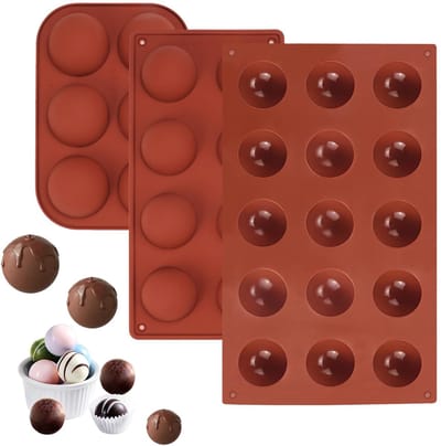 Allecto - Siliconen Vormen Halve Bol - Flexibele Chocoladevorm - Bruin - Gelei Siliconen Vorm - Perfect voor Cake en Chocolade - Set van 3 Stuks