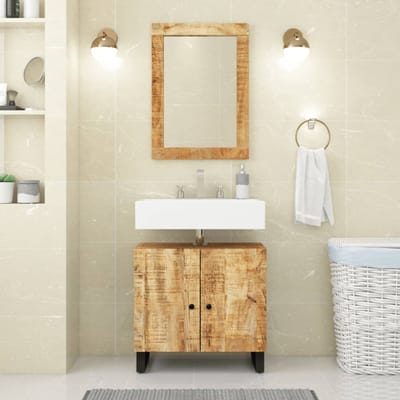 vidaXL - Wastafelkast - 62x33x58 - cm - massief - mangohout - en - bewerkt - hout
