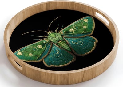 Dienblad rond 40x40 cm - Schootdienblad hout - Mot - Levendig - Groen - Borrelplank rechthoek - Plateau houten dienbladen