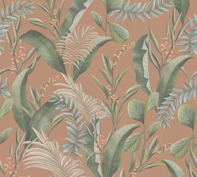 BLADEREN EN BLOEMEN BEHANG | Junglestijl - Oranje Rood Groen Beige Roze - Living Walls Drawn Into Nature
