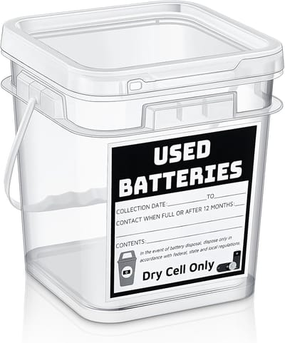 Batterij Container - Opslag Bak - Veilig Afvoeren - Afsluitbaar Deksel - 20x20x18 cm - Transparant