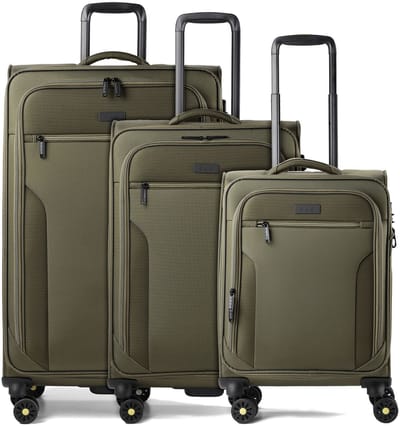 d & n Travel Line 9704 4 wielen Kofferset 3-delig met uitbreidingsplooi - Zachte bagage - TSA slot - olive