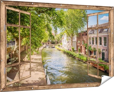 Gards Tuinposter Rode Klaprozen Bloemenveld Zonsondergang - 90x60 cm - Tuindoek - Tuindecoratie - Wanddecoratie buiten - Tuinschilderij