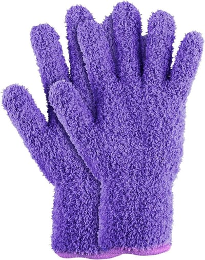 2 Stuks Herbruikbare Microfiber Stofhandschoenen voor Auto en Huishoudelijke Reiniging - Wasbare Koraal Fleece Handschoenen voor Meubels, Keuken en Jaloezieën (Paars)