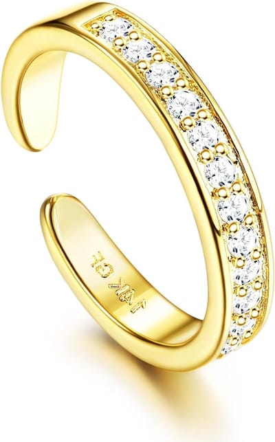 Cosensi - Gouden Teenringen voor Vrouwen | Roze Open Ringen | Verstelbare Enorme CZ Band | Drierijige Voet Sieraden van 14K Goud Gevuld Messing