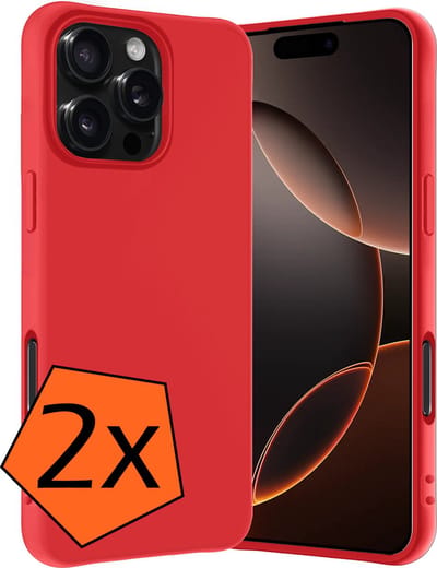 Hoes - 2 Stuks - Geschikt voor Apple iPhone 16 Pro - Sterk & Shockproof - Case Siliconen - Back Cover - Telefoon Hoes - Rood