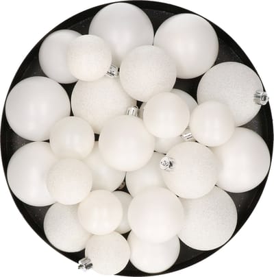 Kerstballen - 30x st - wit - 4, 5, 6 cm - kunststof - mat-glans-glitter