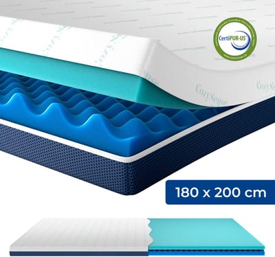 CozySense® DualFeel Topper 180x200 cm - Omkeerbare Zomer- & Winterzijde - Verkoelend Topmatras - Wasbare Hoes - CertiPUR-US® - 7,5 cm - Medium Hardheid
