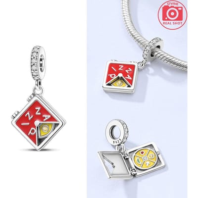 Creatieve Rode Pizza Hanger Kralen Componenten Koperen Metaal Verguld Authentiek Origineel Compatibel Met Authentieke Originele Bedel Kralen Componenten Armband wit