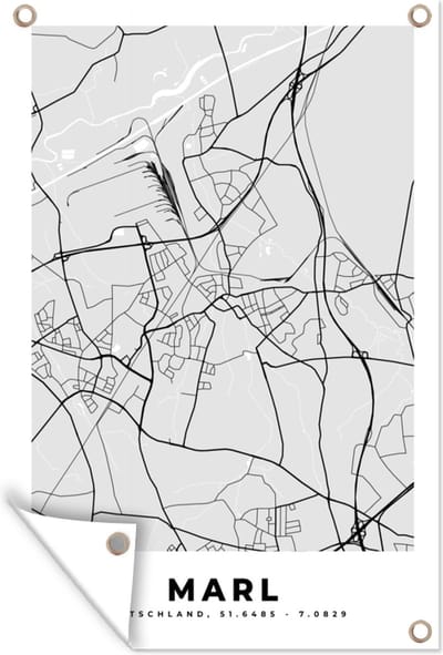 Muurdecoratie Kaart - Marl - Duitsland - Plattegrond - Stadskaart - 120x180 cm - Tuinposter - Tuindoek