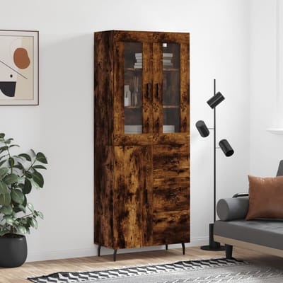 vidaXL - Hoge - kast - 69,5x34x180 - cm - bewerkt - hout - gerookt - eikenkleurig