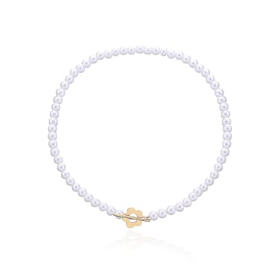 Parelketting - Choker - Zichtbare sluiting - Bloem - Parels - Houtje-touwtje sluiting