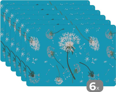 Placemat - Placemats kunststof - Design - Plant - Paardenbloem - 45x30 cm - 6 stuks - Hittebestendig - Anti-Slip - Onderlegger - Afneembaar