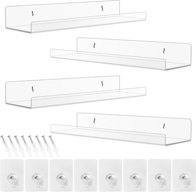 Set van 2 Wandplanken zonder Boren - Acryl Drijvende Planken voor Badkamer, Woonkamer en Slaapkamer - Ideaal als Kruidrek, Boekenplank of voor Fotolijsten
