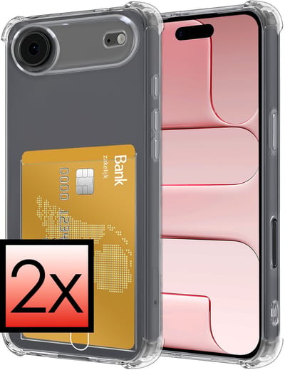 Hoesje - 2 Stuks - Geschikt voor Apple iPhone Air - Met Pashouder en Kaarthouder - Telefoon Hoes Shockproof - Siliconen Case - Back Cover - Shock Proof - Pasjes Houder - Transparant