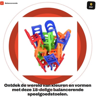 Dailygoods- Balanceren Speelgoed 18-delige Set - Mini Stoelen - Veelkleurig - Kunststof - Ontwikkelingsspeelgoed - Veilig en Niet Giftig - Stapelstoelen