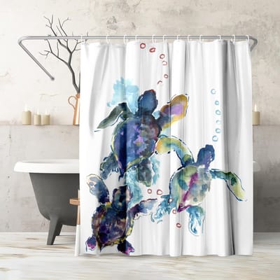 180x188 Douchegordijn - Waterbestendig Lang Douchegordijn met Duurzame Metalen Oogringen en 12 Haken - 100% Polyester - Multi Badkamer Gordijnen - Blauw en Wit