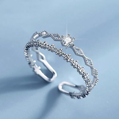 Huitan Chic Vrouwelijke Verstelbare Vingerringen Esthetisch Bloemdesign Modeaccessoires voor Vrouwen Feest Dagelijks Gebruik Fancy Sieraden resizable gray