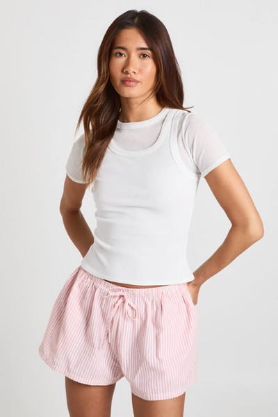 boohoo Dames Gestreepte Seersucker Shorts Met Elastische Taille | Roze | Maat: 36