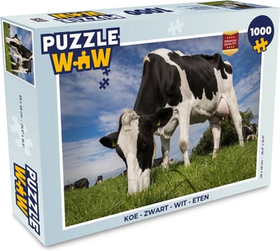 Puzzel Koe - Zwart - Wit - Eten - Legpuzzel - Puzzel 1000 stukjes volwassenen