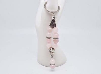 Handgemaakte Harmony Sleutelhanger van natuursteen "Roze Kwartz" en metaal - diameter kralen 10mm - Aantal stenen10- Een mooi cadeau-idee en een bijzonder aandenken
