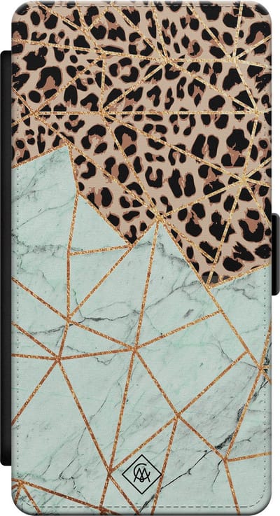 Casimoda® bookcase - Geschikt voor Samsung Galaxy S21 - Hoesje met pasjeshouder - Luipaard Marmer Mint - Multi - Kunstleer