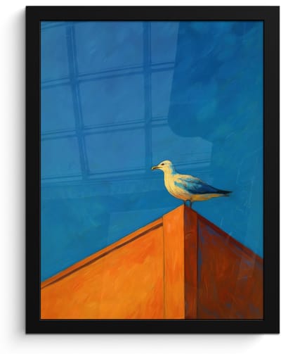 Poster in lijst - Fotolijst 30x40 cm - Posters - Meeuw - Gebouw - Lucht - Geschilderd - Posterlijst zwart - Decoratie - Wanddecoratie woonkamer - Muurdecoratie slaapkamer