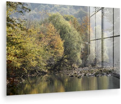 ® Glasschilderij 180x120 cm - Schilderij acrylglas - Reflectie van de mooie herfst gekleurde bossen in het Nationaal park Risnjak - Foto op glas - Muurdecoratie woonkamer - Wanddecoratie slaapkamer - Schilderijen