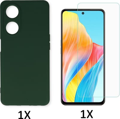 Casemania Hoesje Geschikt voor Oppo A18 & A38 Groen & Glazen Screenprotector - Siliconen Back Cover