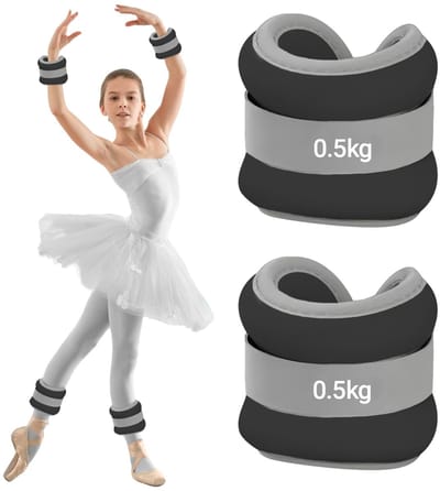Enkelgewichten, polsgewichten, enkelgewichten, set van 2 (elk 0,5 kg), gewichtsmanchetten, enkelgewichten, geschikt voor beginners en kinderen, ideaal voor pilates, yoga, joggen, zwart