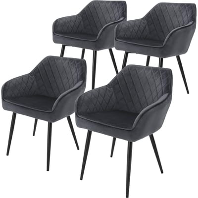 Eetkamerstoel set van 4 diamant quilting antraciet fluwelen bekleding met metalen poten incl. montagemateriaal ML-Design