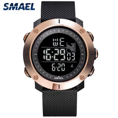 Digitaal Shockbestendig Horloge Zwart Rosé goudkleur  | Smael | Waterdicht 5ATM | Glow in dark | Mud Master | Mudmaster | Shock | Licht | Rubberen band | 1618 | Timer | Eyecatcher | Master | kado | Cadeau
