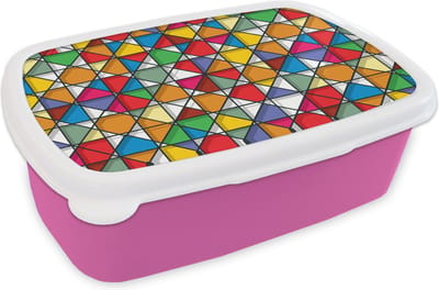 Broodtrommel Roze - Lunchbox - Brooddoos - Glas - Geometrie - Design - 18x12x6 cm - Kinderen - Meisje