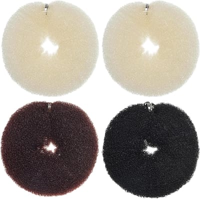 Set van 4 haarkussens: grote en kleine bun kussens, bun maker en haaraccessoires voor perfecte haarstijlen in zwart, bruin, crème en wit (22 cm)