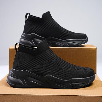Heren Wandelschoenen Zomer Mesh Lichtgewicht Hoge top Comfortabel Outdoor Sport Trendy Sneakers Hardlopen Sportschoenen voor Man 36 zwart