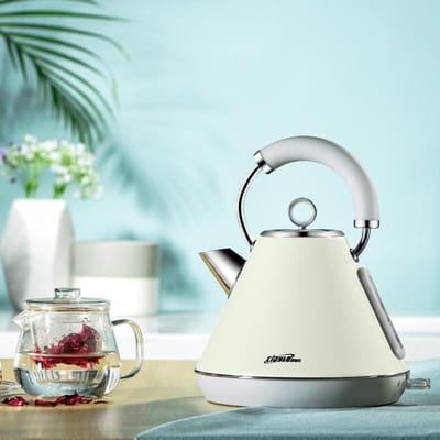 1.8L Retro Elektrische Waterkoker Roestvrijstalen Theepot 1800W Huishoudelijke Thermo Pot Afneembaar Mesh Filter Thermostaat Theepot 220V beige