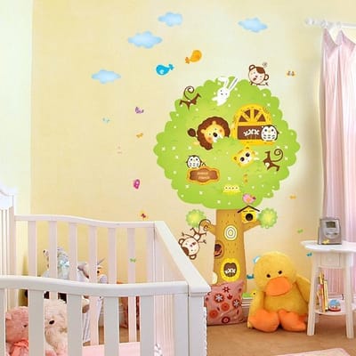 Muursticker happy tree animals / muursticker boom met vrolijke beesten