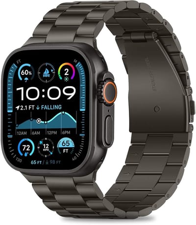 Stravo Titanium Schakelbandje voor Apple Watch – Metalen Horlogebandje – Geschikt voor Apple Watch 49mm (Ultra 1/2/3), 46mm (Series 10/11), 45mm (Series 7/8/9), 44mm (Series 4/5/6, SE 1/2/3) – Donkergrijs