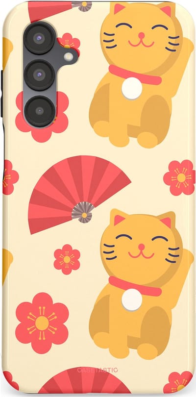 Casetastic hoesje geschikt voor Samsung Galaxy A16 - Dubbellaagse bescherming - Japanse Poezenvreugde - Lucky Cats - Fashion Case - Crème Koraal Goud