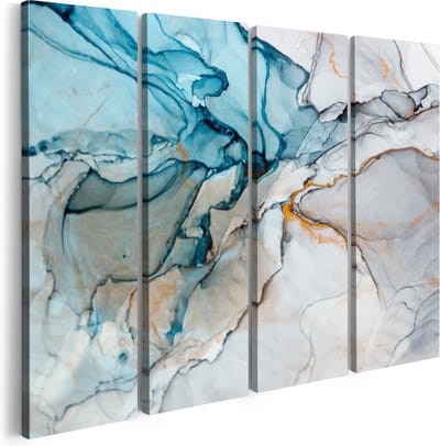Artaza Canvas Schilderij Vierluik Abstracte Kunst - Blauwe Grijze Marmer - 160x120 - Groot - Foto Op Canvas - Canvas Print