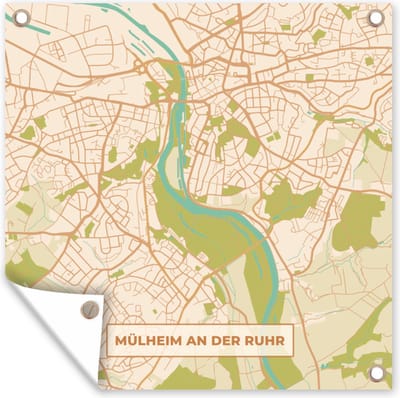 Tuin poster Kaart - Mulheim an der Ruhr - Vintage - Plattegrond - Stadskaart - 200x200 cm - Tuindoek